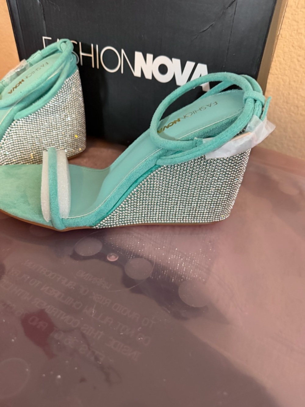 Aqua blue rhinestone wedges - Picture 4 of 7